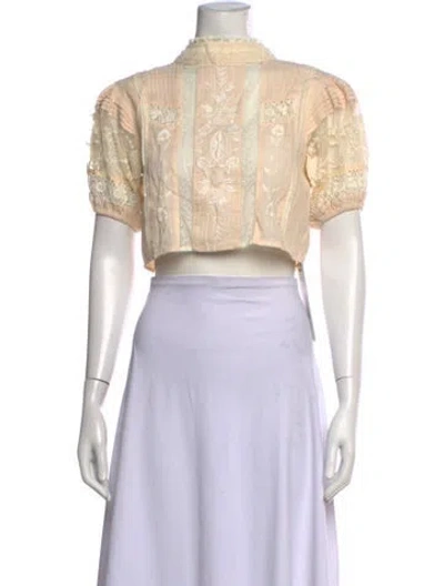 Pre-owned Loveshackfancy Floral Print Short Sleeve Crop Top In Pink