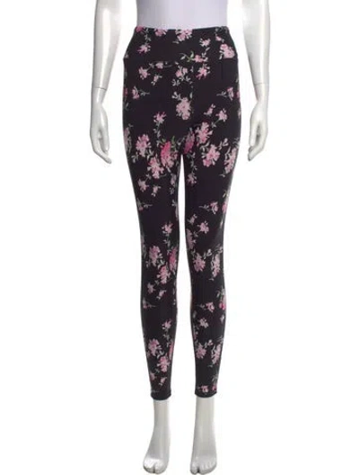 Pre-owned Loveshackfancy Floral Print Skinny Leg Pants In Black