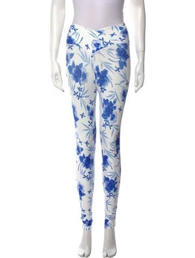 Pre-owned Loveshackfancy Floral Print Skinny Leg Pants In Blue