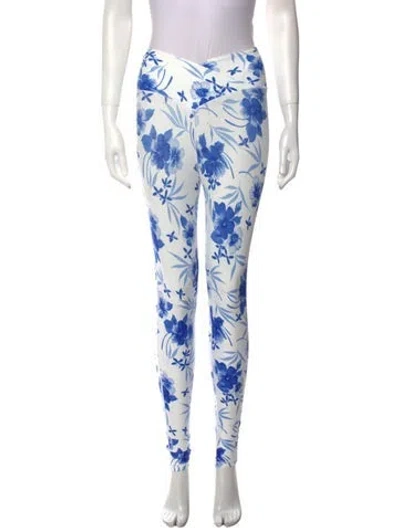 Pre-owned Loveshackfancy Floral Print Skinny Leg Pants In Blue