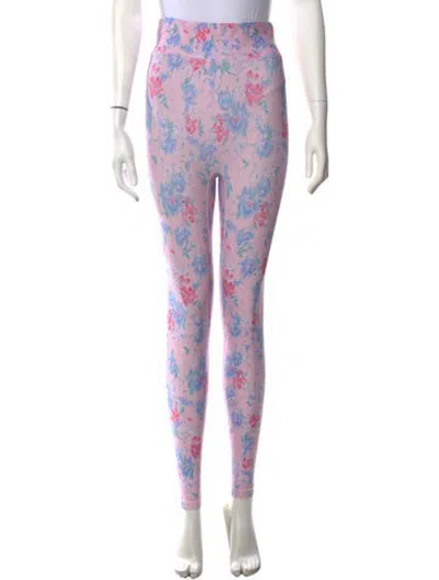 Pre-owned Loveshackfancy Floral Print Skinny Leg Pants In Blue/pink