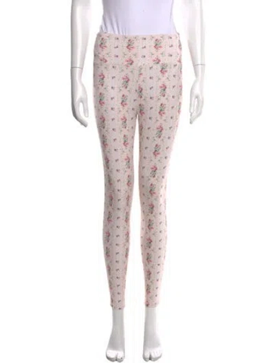Pre-owned Loveshackfancy Floral Print Skinny Leg Pants In Neutrals/pink