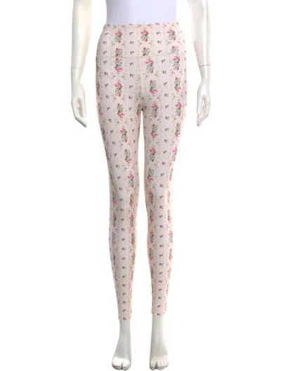 Pre-owned Loveshackfancy Floral Print Skinny Leg Pants In Neutrals/pink