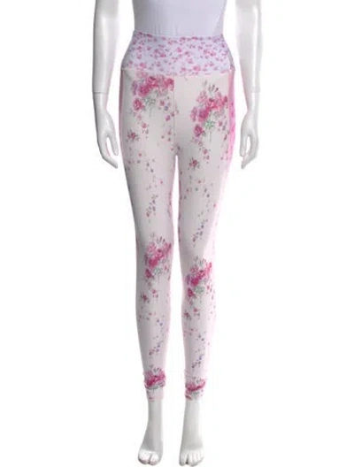 Pre-owned Loveshackfancy Floral Print Skinny Leg Pants In Pink