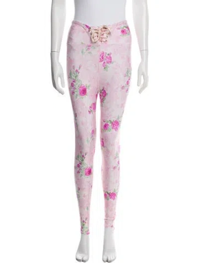 Pre-owned Loveshackfancy Floral Print Skinny Leg Pants W/ Tags In Pink
