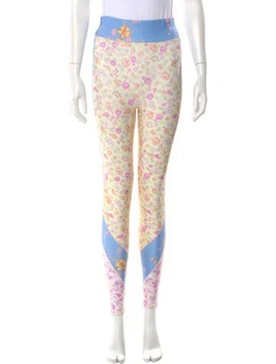 Pre-owned Loveshackfancy Floral Print Skinny Leg Pants In Yellow