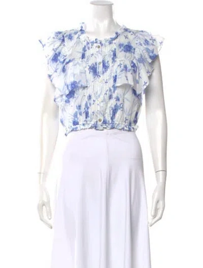Pre-owned Loveshackfancy Floral Print Sleeveless Blouse In Blue