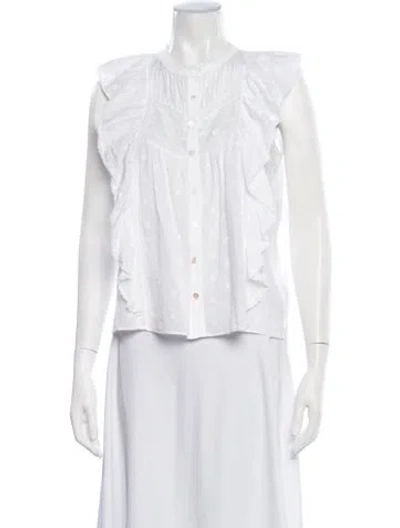 Pre-owned Loveshackfancy Floral Print Sleeveless Blouse In White