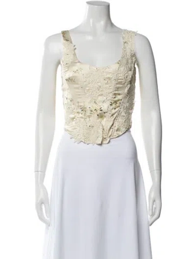 Pre-owned Loveshackfancy Floral Print Square Neckline Blouse In Blue