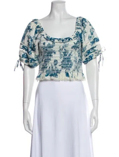Pre-owned Loveshackfancy Floral Print Square Neckline Blouse In Blue