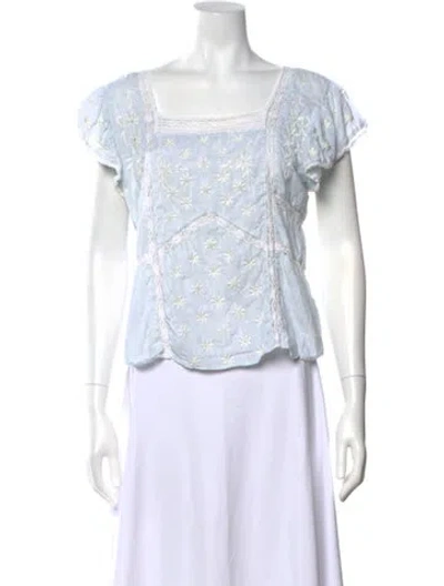 Pre-owned Loveshackfancy Floral Print Square Neckline Blouse In Blue