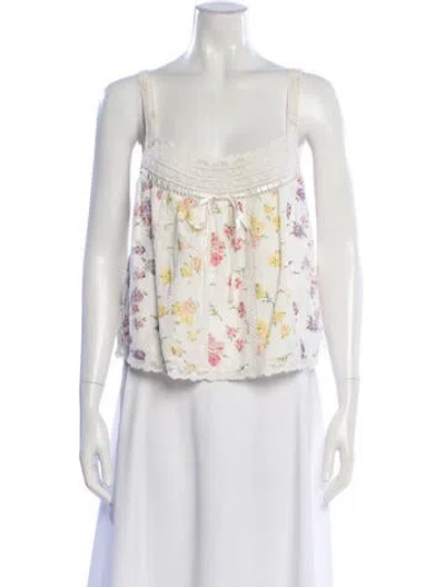 Pre-owned Loveshackfancy Floral Print Square Neckline Blouse In Gray