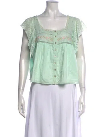 Pre-owned Loveshackfancy Floral Print Square Neckline Blouse In Green