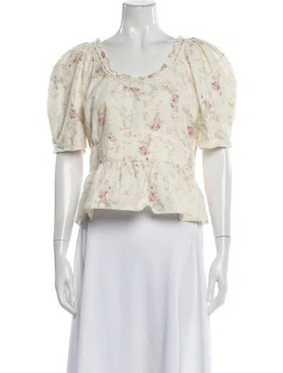 Pre-owned Loveshackfancy Floral Print Square Neckline Blouse In Neutral