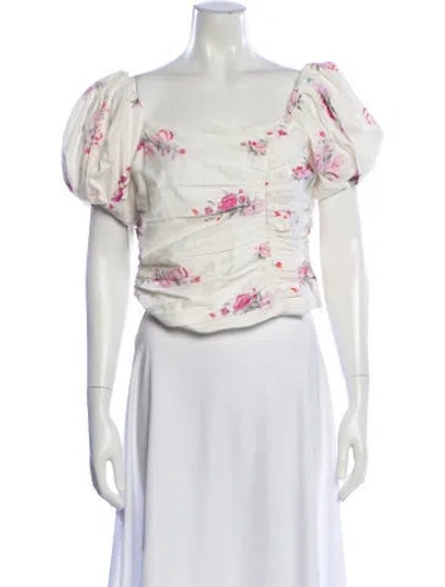 Pre-owned Loveshackfancy Floral Print Square Neckline Blouse In Neutral