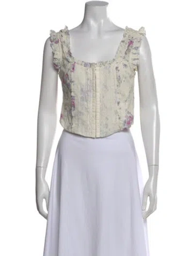 Pre-owned Loveshackfancy Floral Print Square Neckline Blouse In Neutral