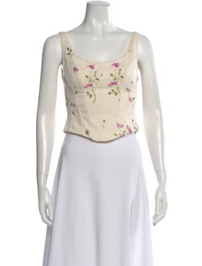 Pre-owned Loveshackfancy Floral Print Square Neckline Blouse In Neutral