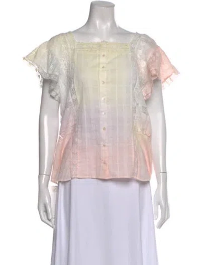 Pre-owned Loveshackfancy Floral Print Square Neckline Blouse In Neutral