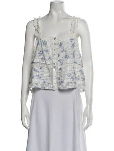 Pre-owned Loveshackfancy Floral Print Square Neckline Blouse In Neutrals