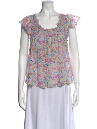 Pre-owned Loveshackfancy Floral Print Square Neckline Blouse In Pink