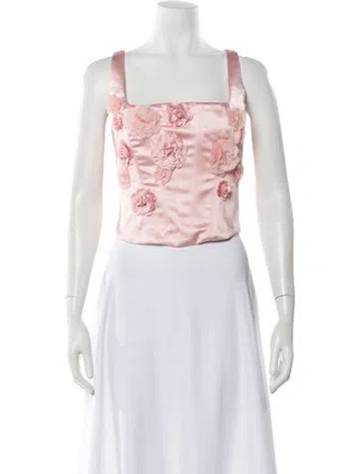 Pre-owned Loveshackfancy Floral Print Square Neckline Blouse In Pink