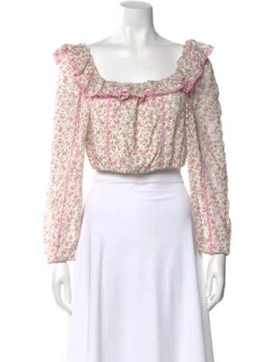 Pre-owned Loveshackfancy Floral Print Square Neckline Blouse In Pink