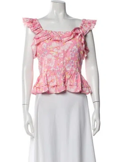 Pre-owned Loveshackfancy Floral Print Square Neckline Blouse In Pink