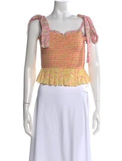 Pre-owned Loveshackfancy Floral Print Square Neckline Blouse In Pink