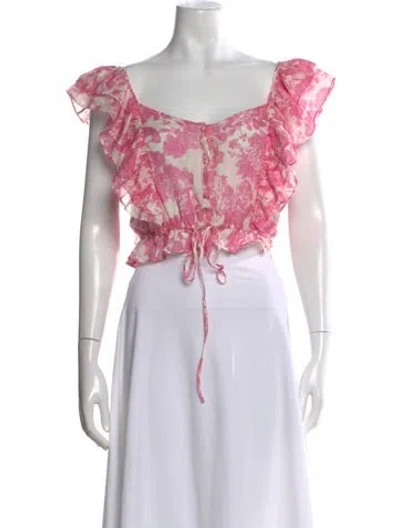 Pre-owned Loveshackfancy Floral Print Square Neckline Blouse In Pink