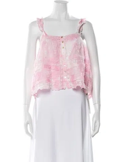 Pre-owned Loveshackfancy Floral Print Square Neckline Blouse In Pink