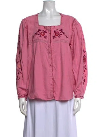 Pre-owned Loveshackfancy Floral Print Square Neckline Blouse In Pink