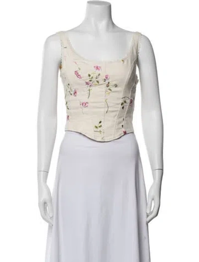 Pre-owned Loveshackfancy Floral Print Square Neckline Blouse In Pink