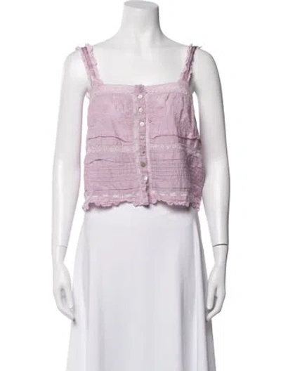 Pre-owned Loveshackfancy Floral Print Square Neckline Blouse In Pink