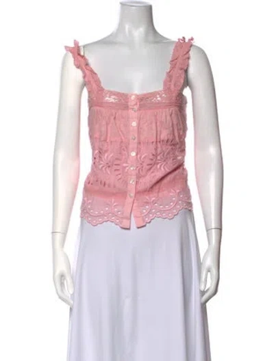 Pre-owned Loveshackfancy Floral Print Square Neckline Blouse In Pink