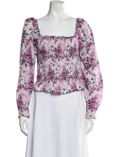 Pre-owned Loveshackfancy Floral Print Square Neckline Blouse In Purple