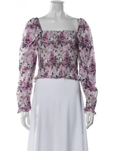 Pre-owned Loveshackfancy Floral Print Square Neckline Blouse In Purple