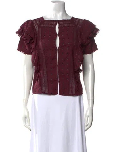 Pre-owned Loveshackfancy Floral Print Square Neckline Blouse In Purple
