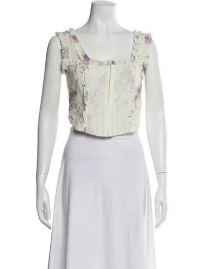 Pre-owned Loveshackfancy Floral Print Square Neckline Blouse W/ Tags In Neutral