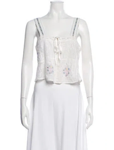 Pre-owned Loveshackfancy Floral Print Square Neckline Blouse W/ Tags In Neutrals