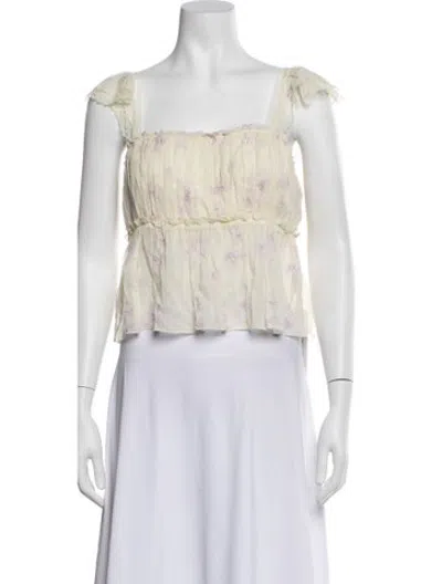 Pre-owned Loveshackfancy Floral Print Square Neckline Blouse W/ Tags In Neutrals