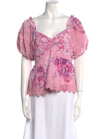 Pre-owned Loveshackfancy Floral Print Square Neckline Blouse W/ Tags In Pink