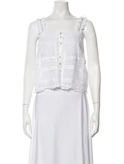 Pre-owned Loveshackfancy Floral Print Square Neckline Blouse W/ Tags In White