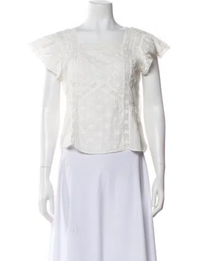 Pre-owned Loveshackfancy Floral Print Square Neckline Blouse In White