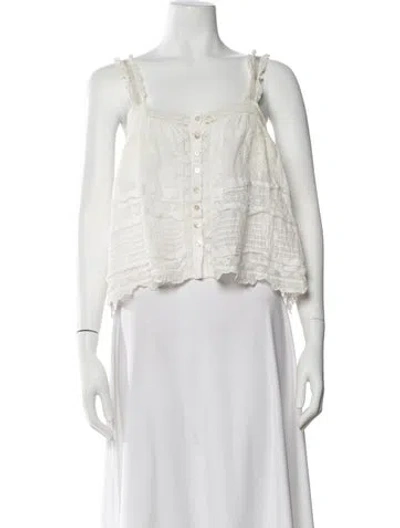 Pre-owned Loveshackfancy Floral Print Square Neckline Blouse In White