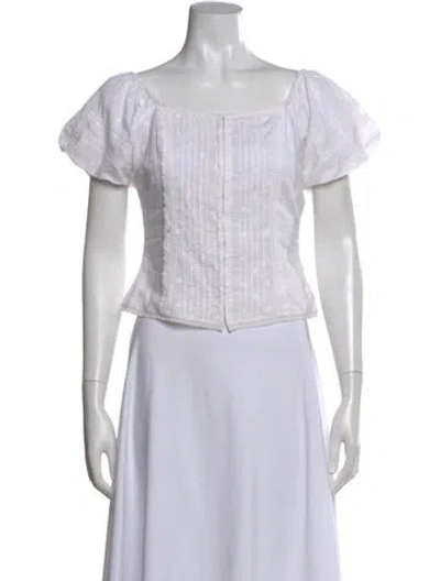 Pre-owned Loveshackfancy Floral Print Square Neckline Blouse In White