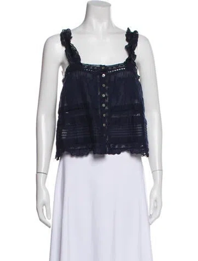 Pre-owned Loveshackfancy Floral Print Square Neckline Blouse In White