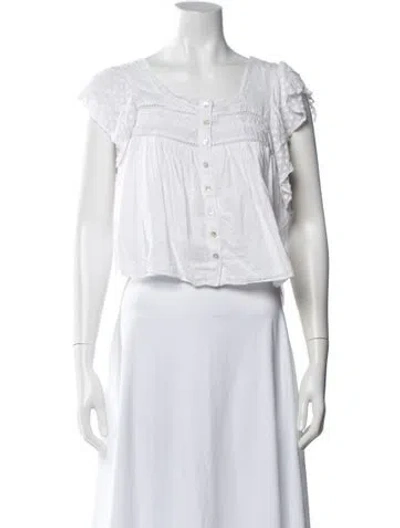 Pre-owned Loveshackfancy Floral Print Square Neckline Blouse In White