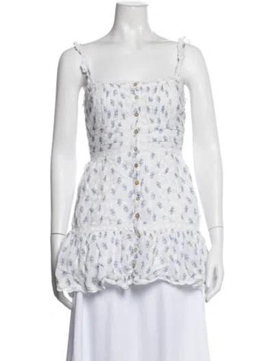 Pre-owned Loveshackfancy Floral Print Square Neckline Blouse In White