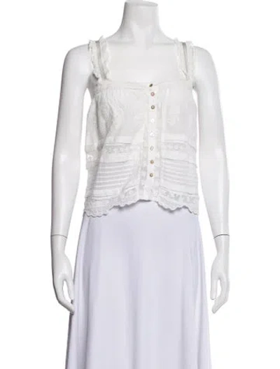 Pre-owned Loveshackfancy Floral Print Square Neckline Blouse In White