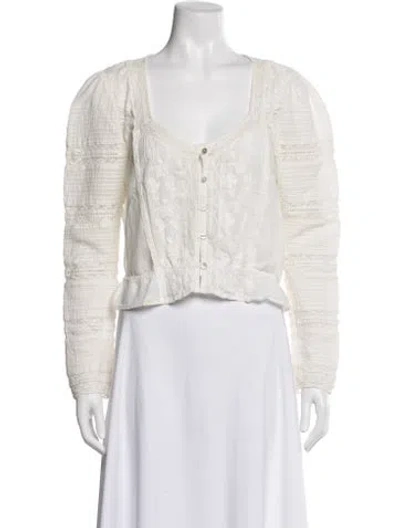 Pre-owned Loveshackfancy Floral Print Square Neckline Blouse In White